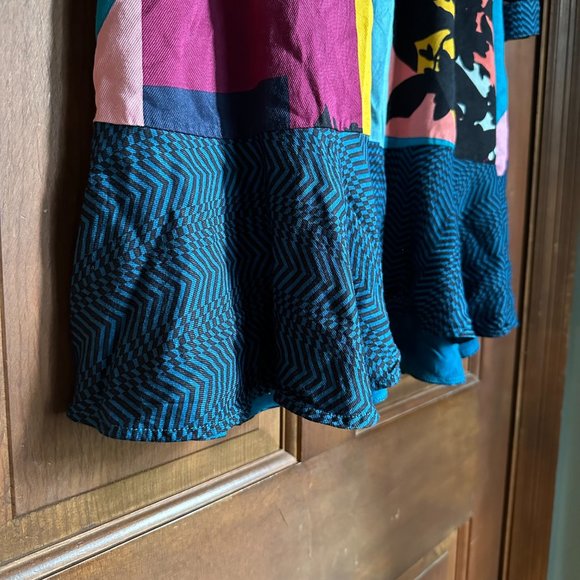 MAEVE for ANTHROPOLOGIE Gillian multicolored long sleeve dress XS teal patchwork - Picture 8 of 13